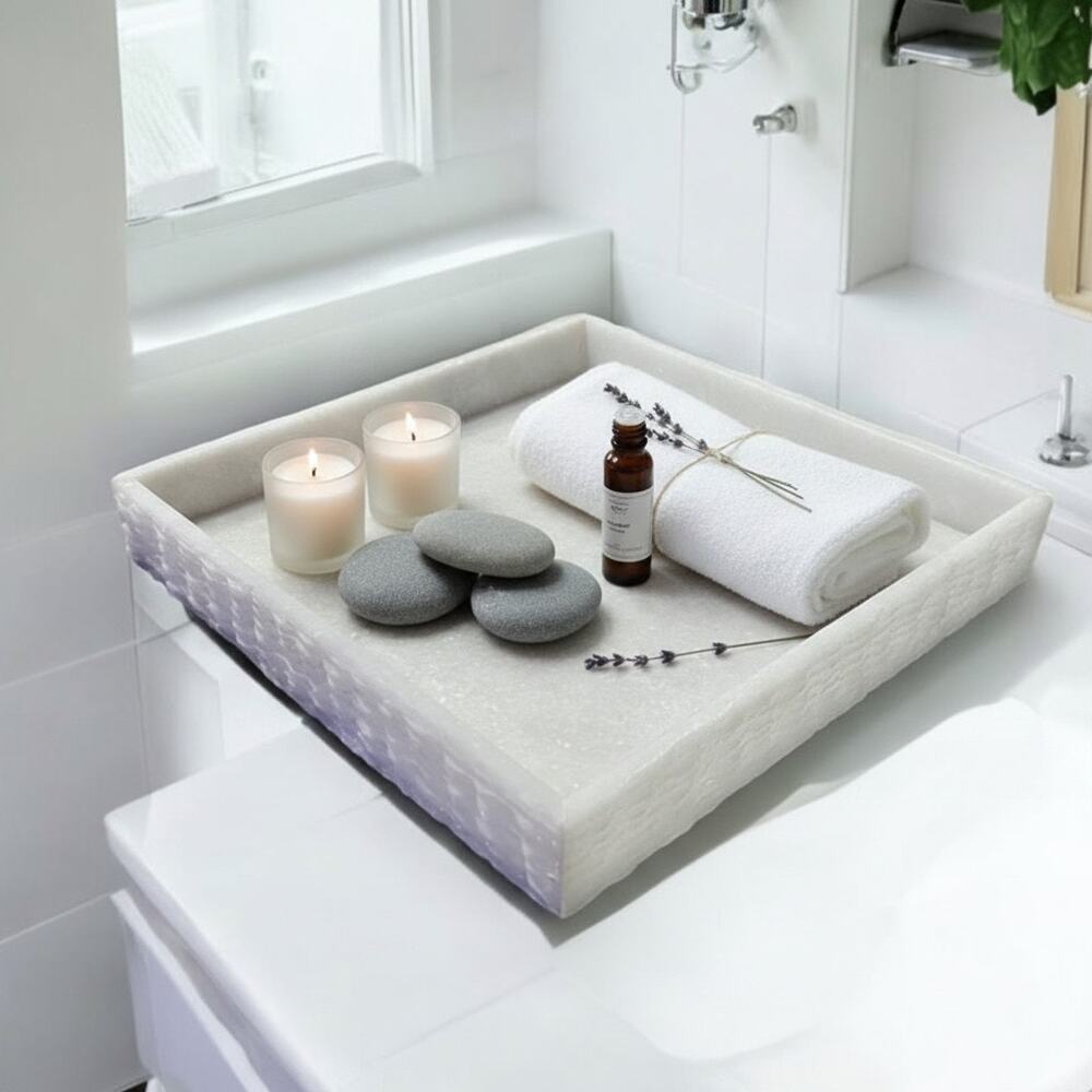 Solid Marble Tray 12x12 Modern Minimalist Vanity-Coffee Table-Bathroom Decor-Spa